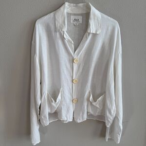 Vintage 90s FLAX Jeanne Engelhart Linen Top Oversized Small Lagenlook Buttons